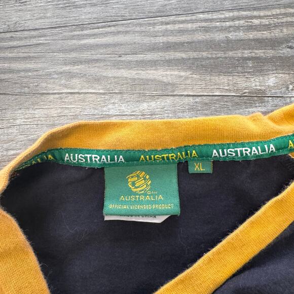 Australia Socceroos Black Yellow Mens XL Crewneck Sporty Soccer Raglan T-Shirt - Picture 5 of 9